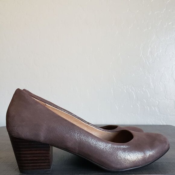 Sofft Lindon Block Heel Leather Pumps Metallic Taupe Women's 7.5 Slip-On Comfort - Picture 1 of 10